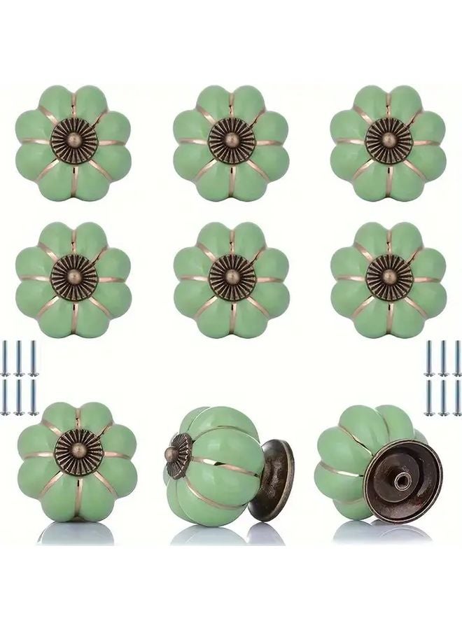 12Pcs Retro Green Pumpkin Ceramic Cabinet Drawer Handles Modern Minimalist Home Wardrobe - Image 1